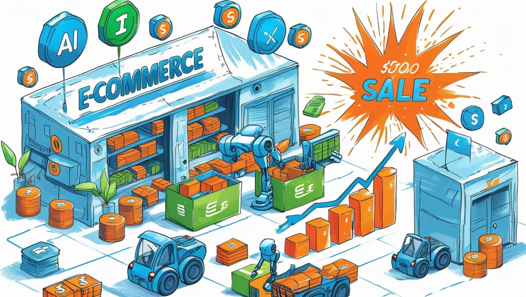 AI applications for online shops in warehouse with tools sorting personalized orders to explode sales