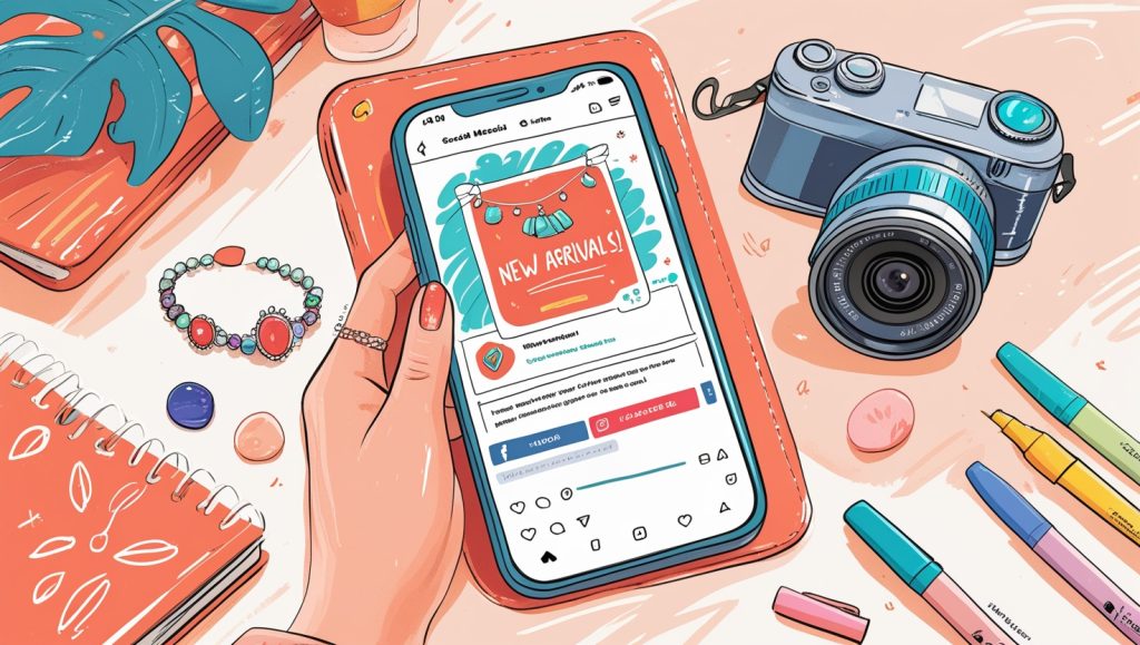 E-commerce seller creating ad banner with AI tools for online store promotion