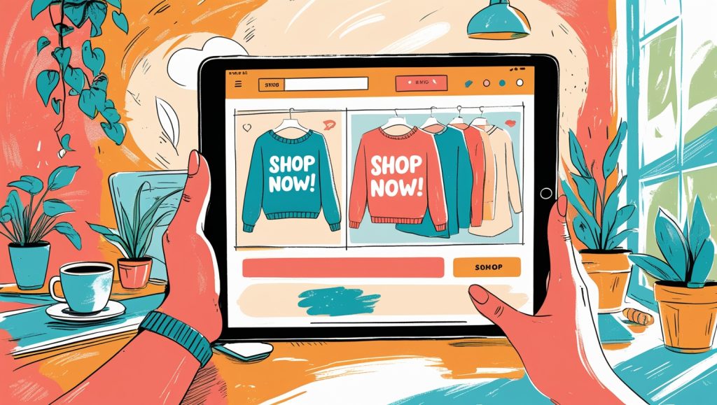  E-commerce seller creating ad banner with AI tools for online store promotion