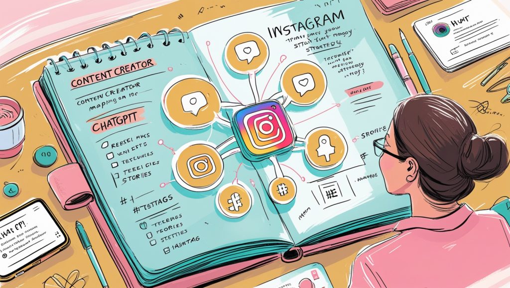 Content creator planning Instagram with ChatGPT prompts
