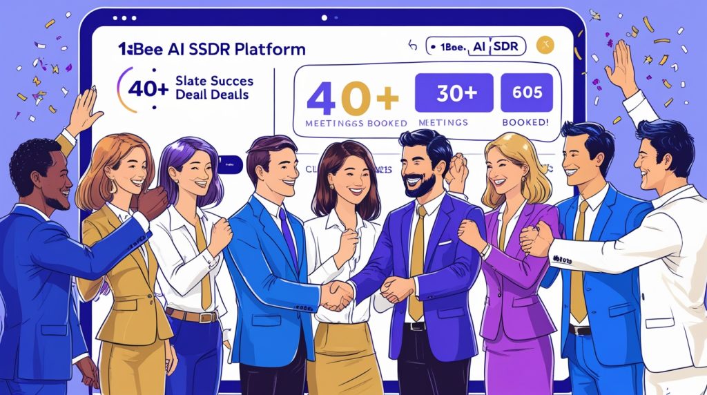 B2B clients celebrate deals with 1bee AI SDR Platform’s success metrics.
