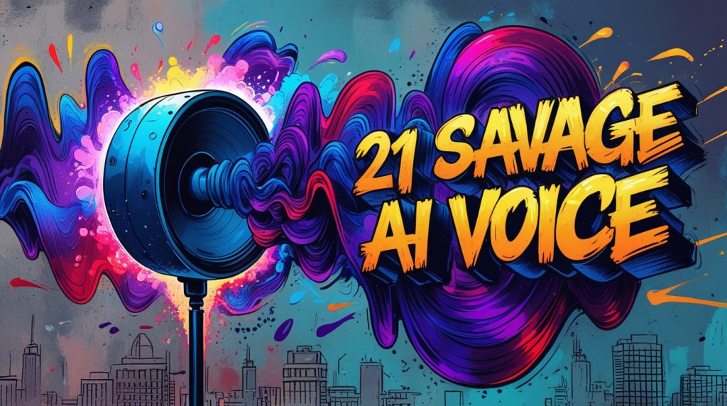 21 Savage AI Voice Generator soundwave explosion from speaker with urban backdrop.

 21 Savage AI Voice Generator soundwave explosion from speaker with urban backdrop.