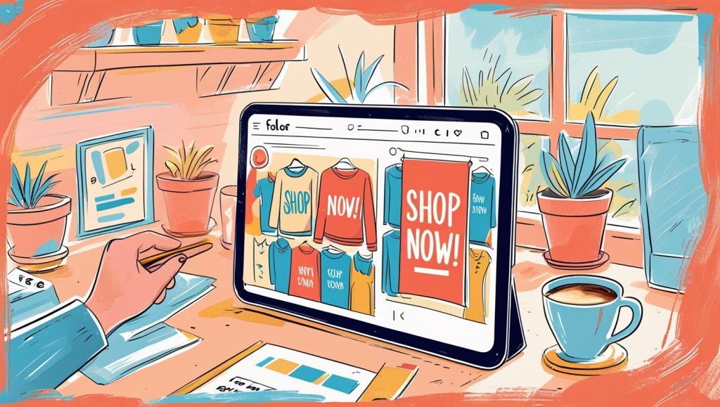 Small business owner designing ad banner with free AI tools for online shop